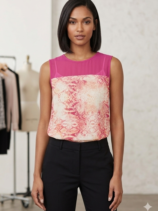 Vince Camuto Tops - #10 -Vince Camuto Pink and White Sleeveless Sheer Panel Top, Small